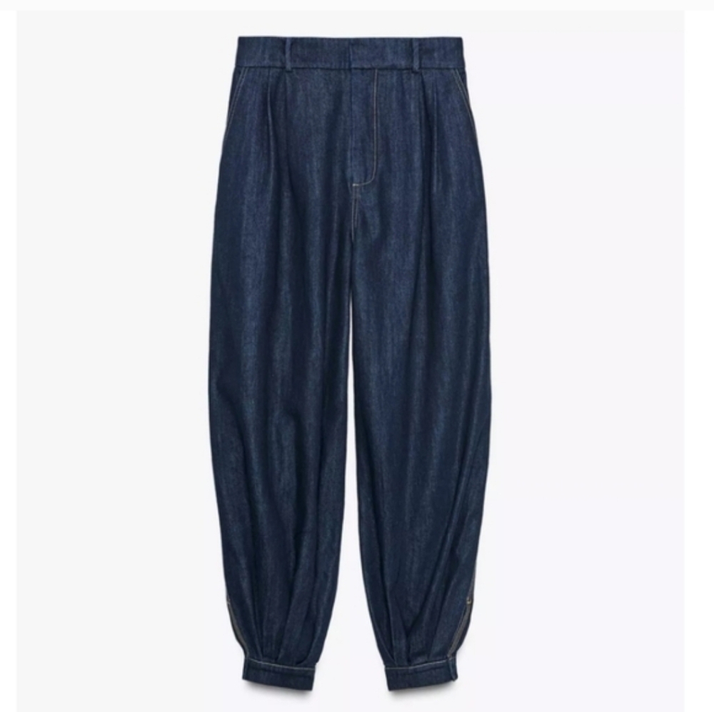 ZARA DENIM BALLOON PANTS BLUE SIZE S - Picture 12 of 15